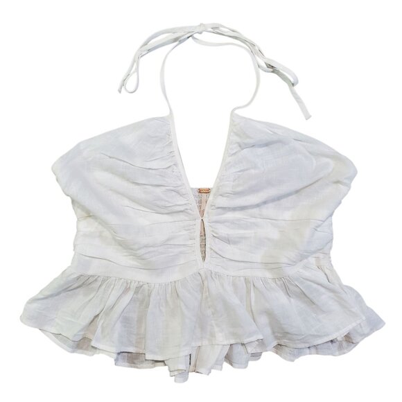 Free People White Ruffle Coquette Ballet Core Ruffle Smocked White Top - Large - Picture 1 of 7